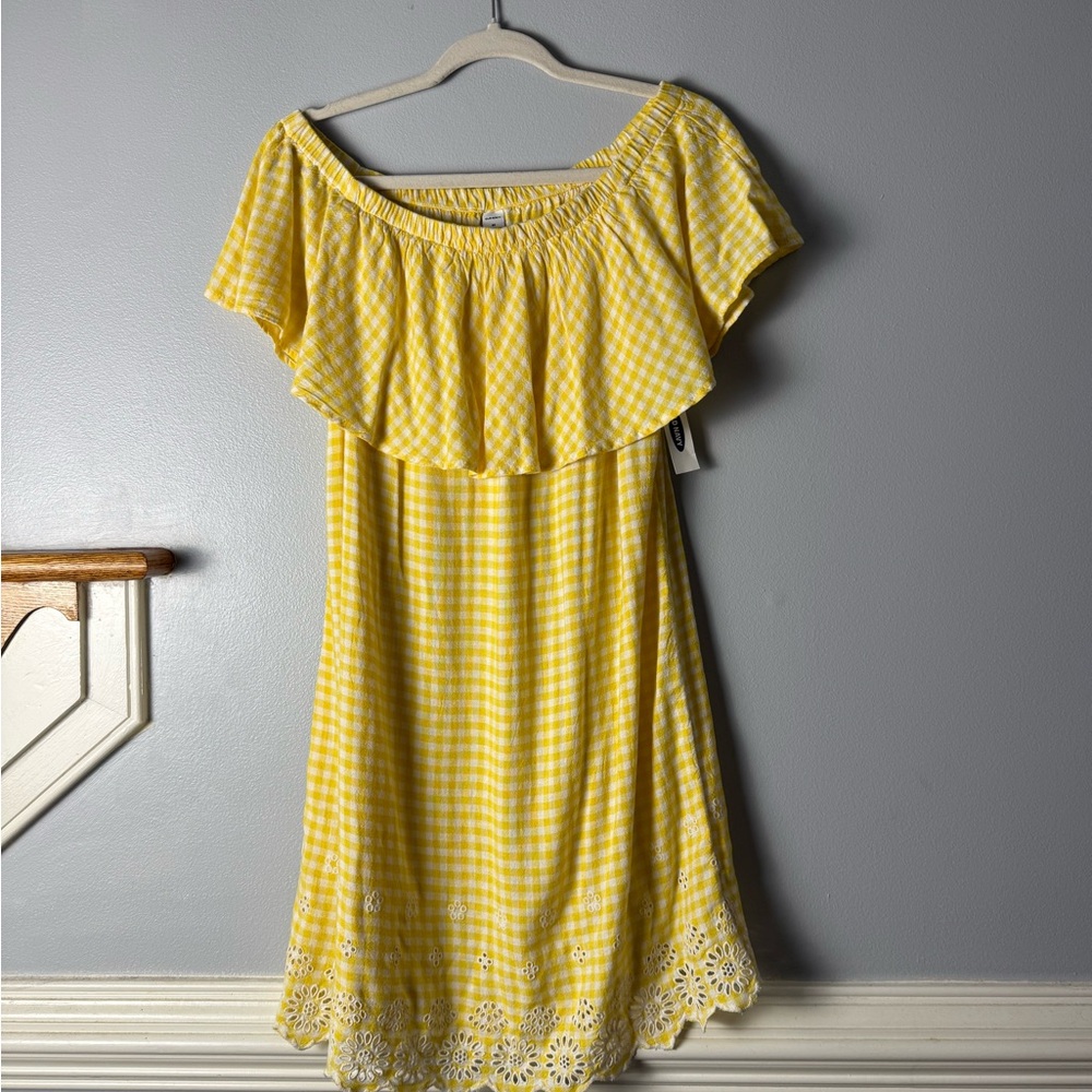 Yellow Gingham Off-Shoulder Summer Tunic